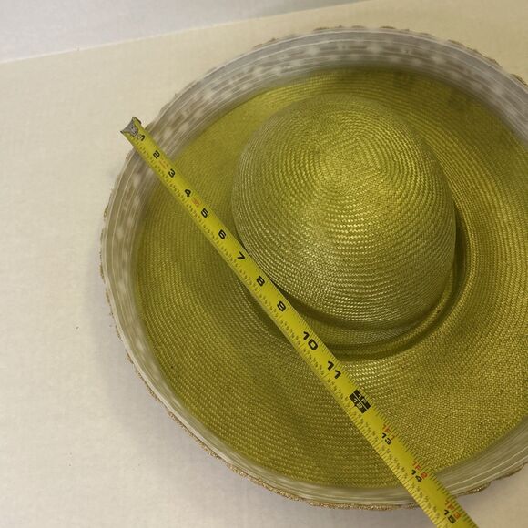 Mr John Vintage Hat 1980s style wide brim green gold white trim Flawed stained main image 2